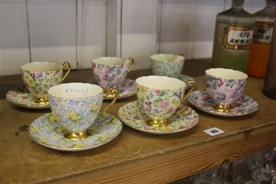 6 Shelley Ripon chintz cups & saucers